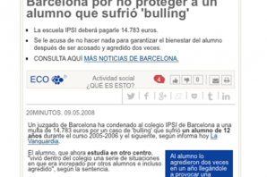 20 Minutos: condenan a un colegio de Barcelona por no proteger a un alumno a un alumno que sufrió «bullying»