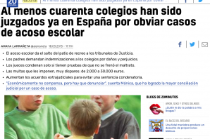20 Minutos: al menos cuarenta colegios han sido juzgados ya en España por obviar casos de acoso escolar